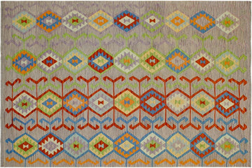 Flat Weave Kilim, Antique, Navaho, Vintage, Handmade, Geometric Kilim Purple Rust Hand-Woven Rectangle 100% Wool Area Rug 7 x 10